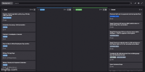 GitLab board showing issues moving from Up Next to Closed
